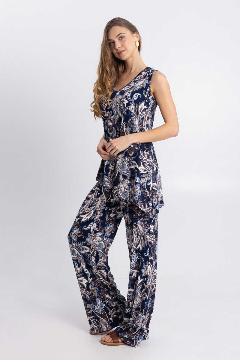 Σετ παντελόνα και top με paisley print σε μπλε αποχρώσεις