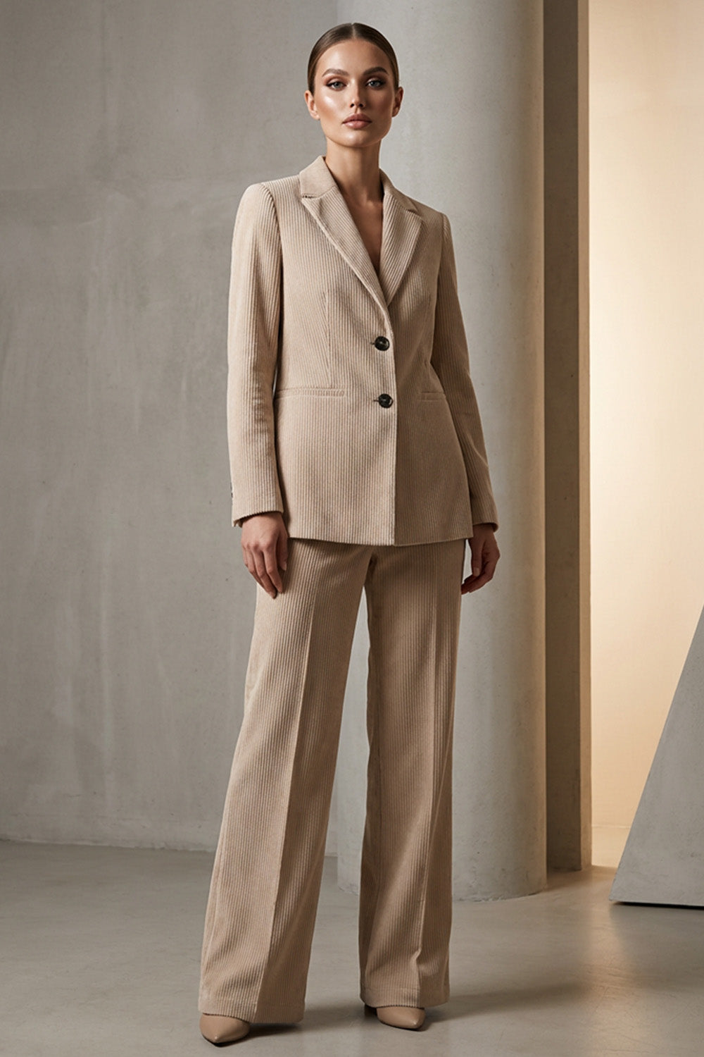 Σετ σακάκι & παντελόνα κοτλέ μπεζ