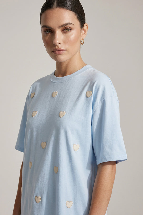 σιέλ t-shirt γυναικείο με καρδιές και κοντό μανίκι