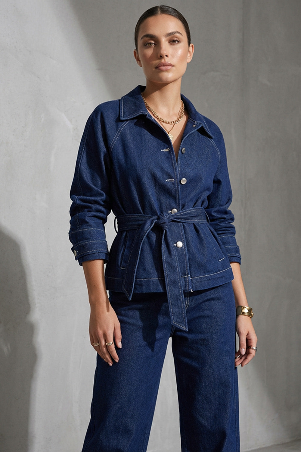 Denim Ζακέτα με Ζώνη