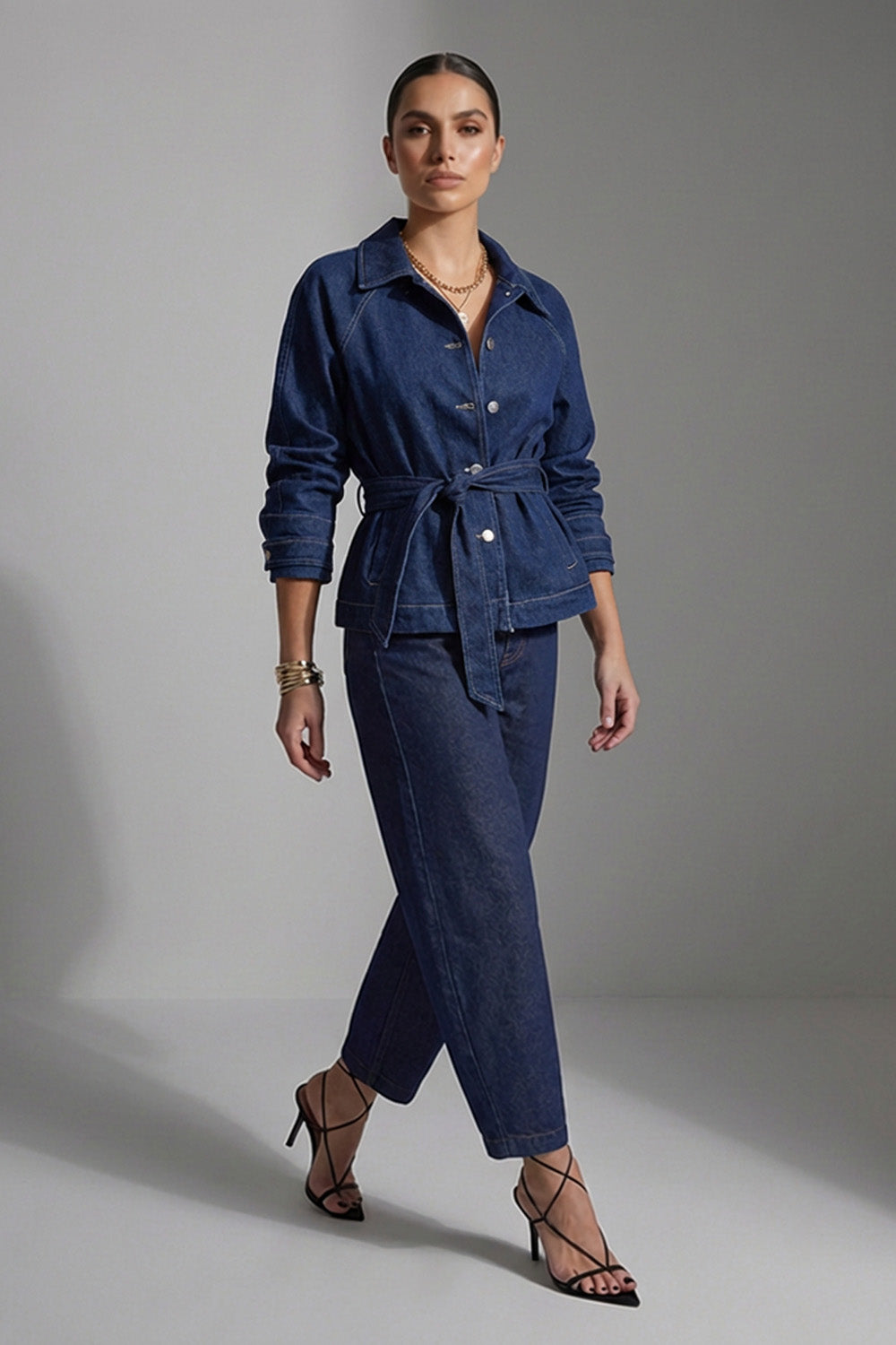 Denim Ζακέτα με Ζώνη