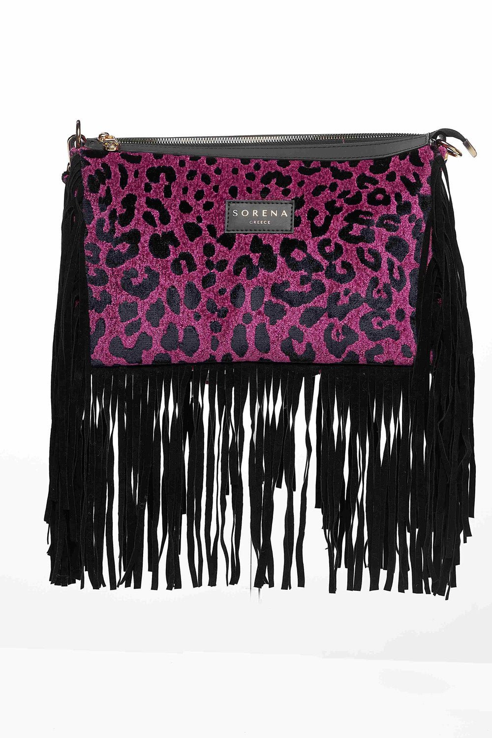 Sorena Τσάντα Ώμου με Animal Print και Κρόσσια