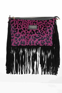 Sorena Τσάντα Ώμου με Animal Print και Κρόσσια