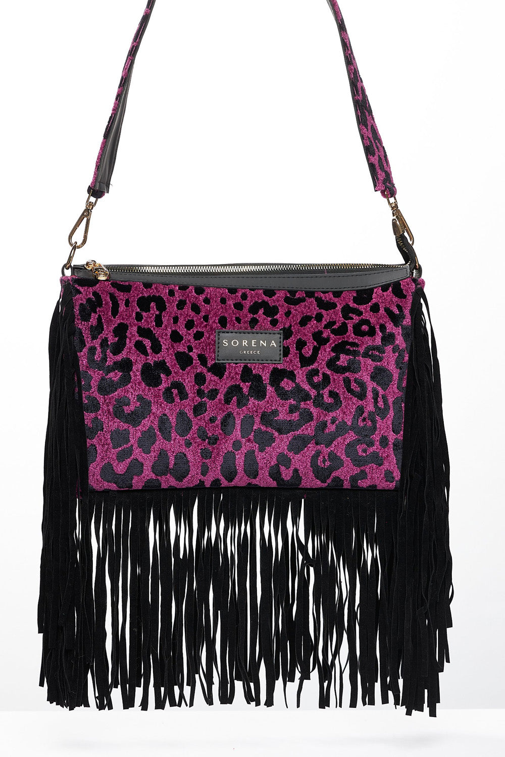 Sorena Τσάντα Ώμου με Animal Print και Κρόσσια