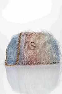 Τσάντα Sorena Rainbow Feather με χρυσή αλυσίδα