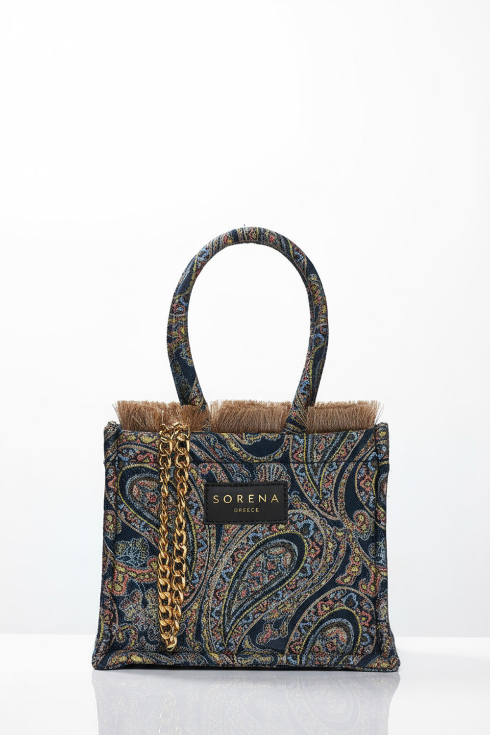 Τσάντα Sorena με paisley μοτίβο και χρυσή αλυσίδα