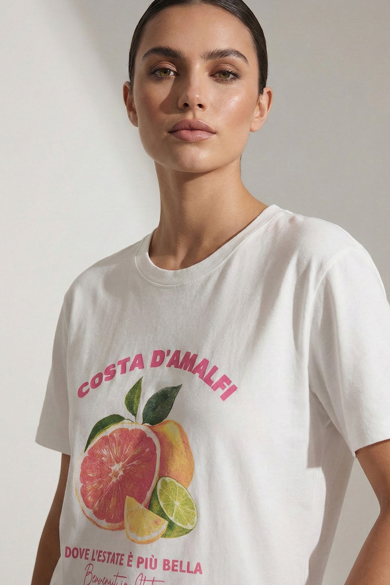 Λευκό T-shirt με τύπωμα εσπεριδοειδών Costa D’Amalfi μπροστά