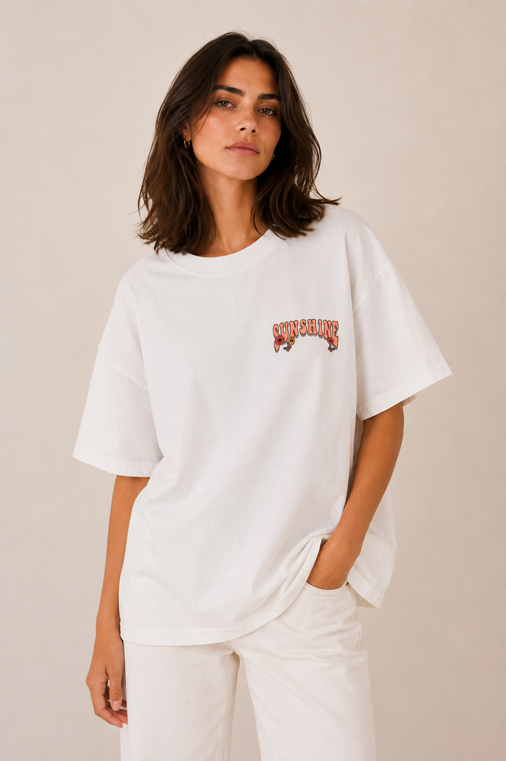 T-shirt Sunshine Holiday Λευκό Oversized