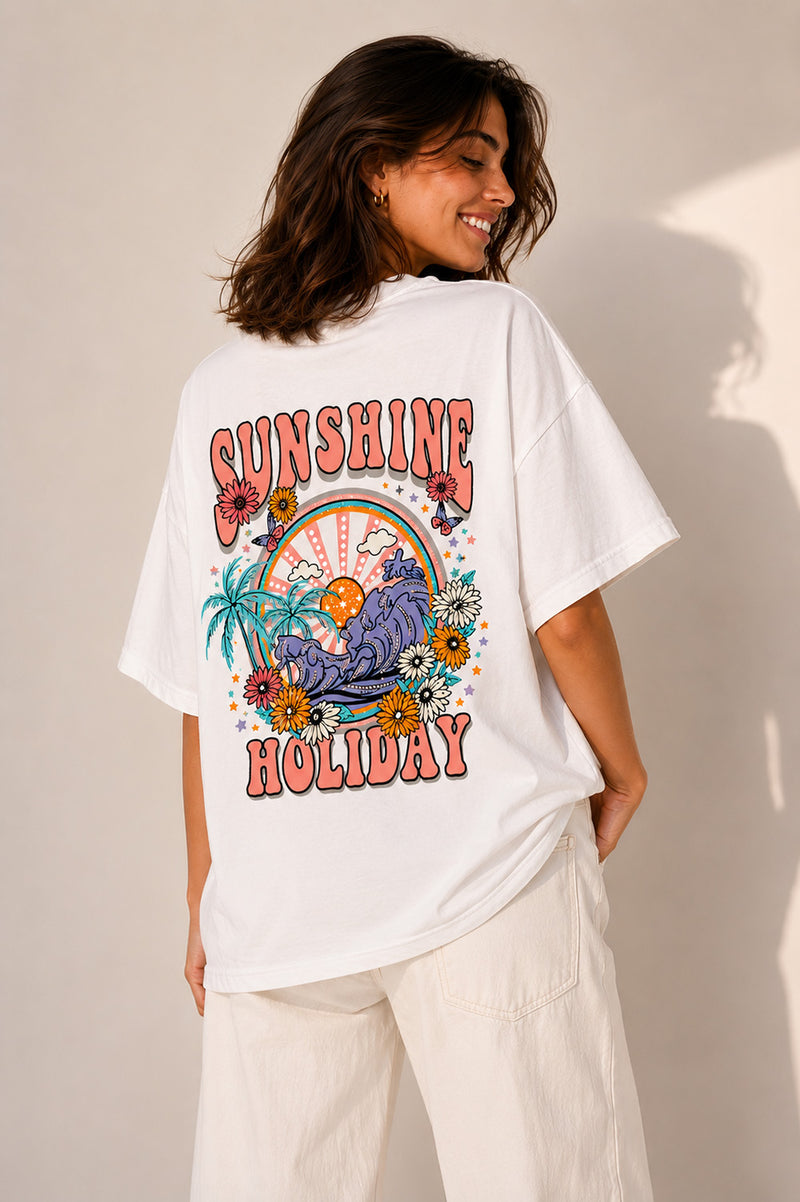 T-shirt Sunshine Holiday Λευκό Oversized