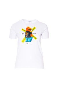 Λευκό t-shirt με στάμπα αρκούδα και urban λεπτομέρειες από Ellisargi Boutique