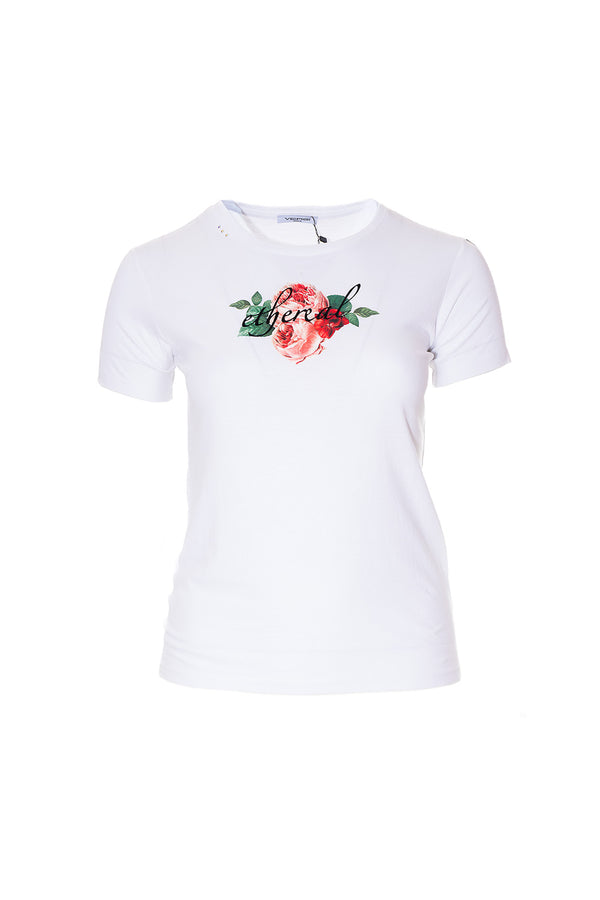 Λευκό t-shirt με στάμπα “Eternal” και λουλούδι από Ellisargi Boutique