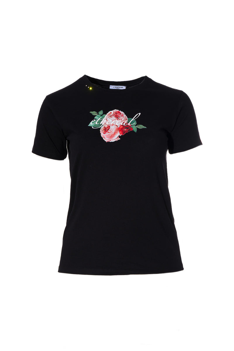 Μαύρο t-shirt με στάμπα “Eternal” και λουλούδι από Ellisargi Boutique