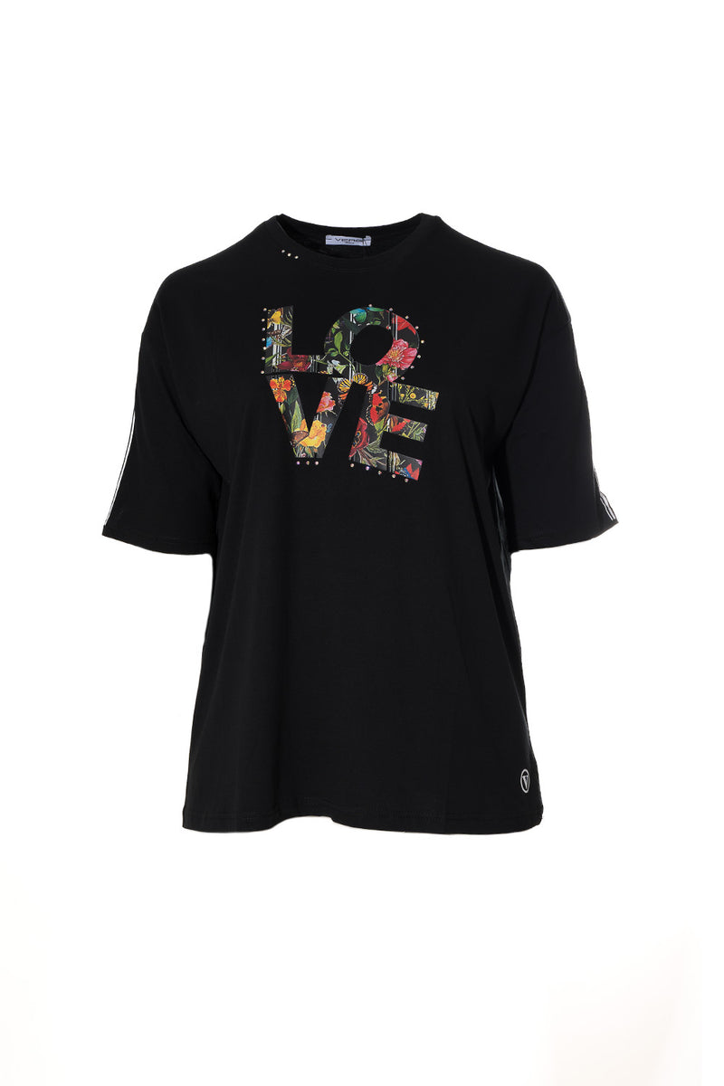 Μαύρο t-shirt με στάμπα “LOVE” σε floral μοτίβο από Ellisargi Boutique