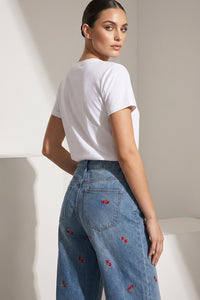 Τζιν Παντελόνι με Κεντημένα Κεράσια