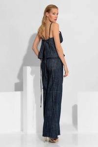 Τζιν τοπ με λεπτές τιράντες και δέσιμο στην πλάτη σε μπλε denim ύφασμα