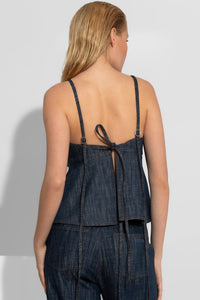 Τζιν τοπ με λεπτές τιράντες και δέσιμο στην πλάτη σε μπλε denim ύφασμα