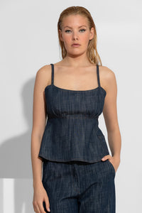 Τζιν τοπ με λεπτές τιράντες και δέσιμο στην πλάτη σε μπλε denim ύφασμα