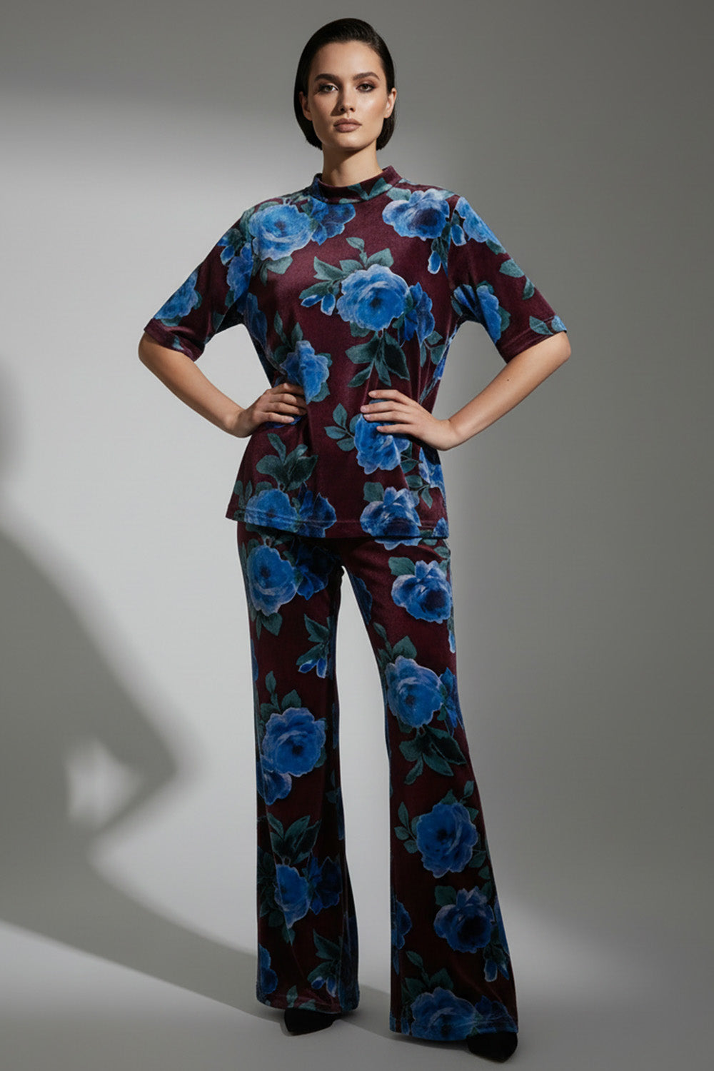 Σετ Velvet Floral Μπορντό – Μπλε