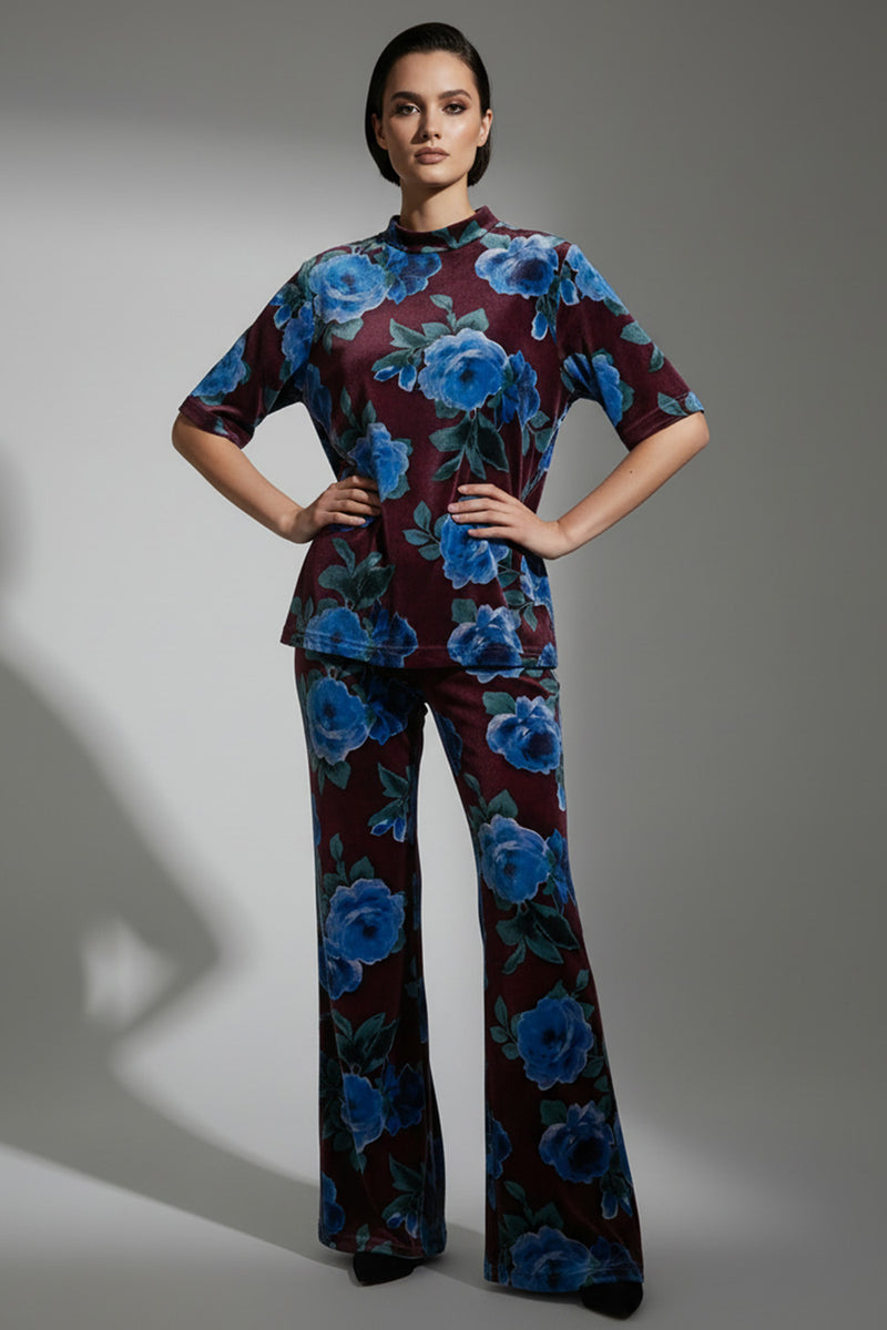 Σετ Velvet Floral Μπορντό – Μπλε