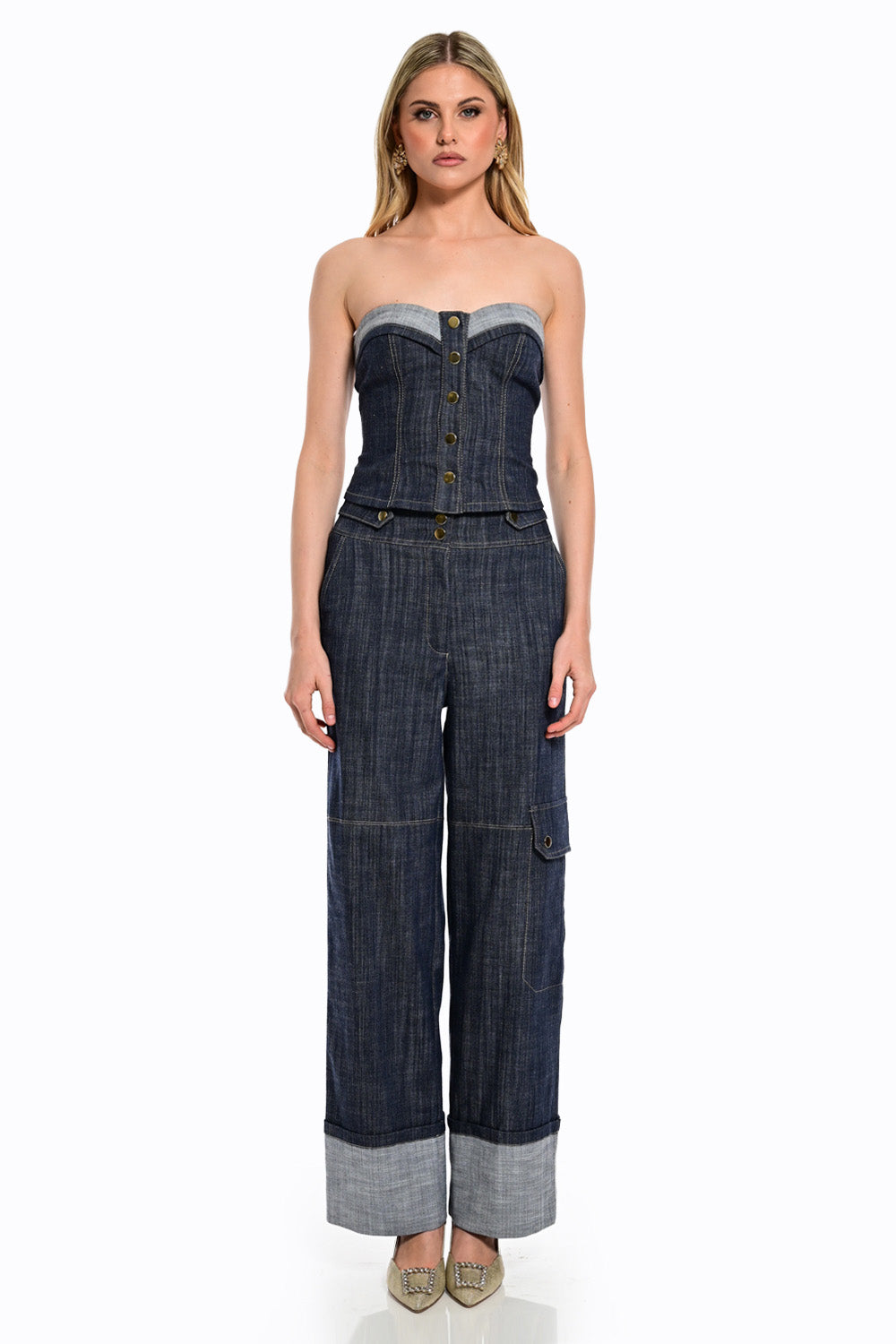 σύνολο με wide leg cargo τζιν παντελόνι