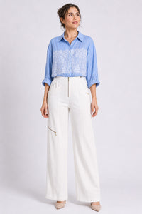 Wide Leg Παντελόνα με Διακοσμητικά Φερμουάρ Off White
