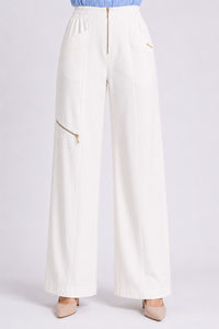 Wide Leg Παντελόνα με Διακοσμητικά Φερμουάρ Off White
