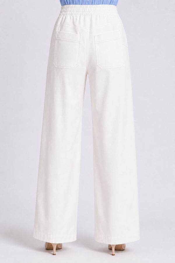 Wide Leg Παντελόνα με Διακοσμητικά Φερμουάρ Off White