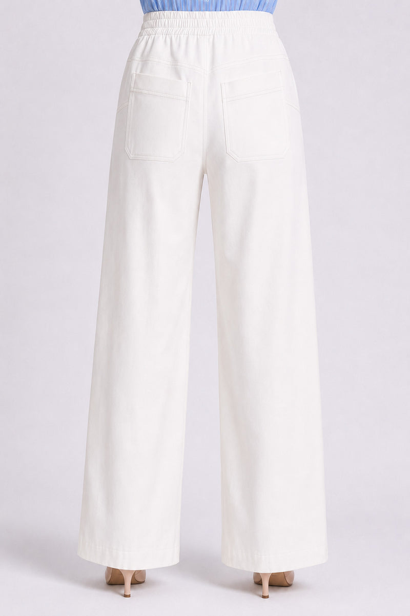 Wide Leg Παντελόνα με Διακοσμητικά Φερμουάρ Off White