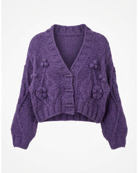 Χοντρή πλεκτή ζακέτα μωβ με ανάγλυφη πλέξη