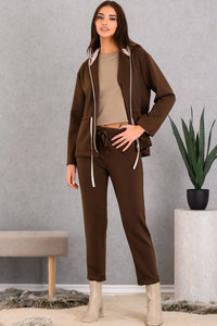 Ζακέτα DERPOULI καφέ με κουκούλα, κορδόνι στη μέση και τσέπες από την Ellisargi Boutique