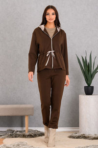 Ζακέτα DERPOULI καφέ με κουκούλα, κορδόνι στη μέση και τσέπες από την Ellisargi Boutique