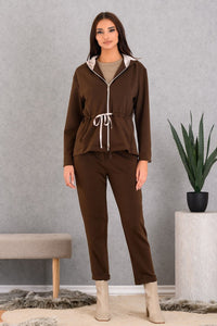 Ζακέτα DERPOULI καφέ με κουκούλα, κορδόνι στη μέση και τσέπες από την Ellisargi Boutique