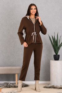 Ζακέτα DERPOULI καφέ με κουκούλα, κορδόνι στη μέση και τσέπες από την Ellisargi Boutique