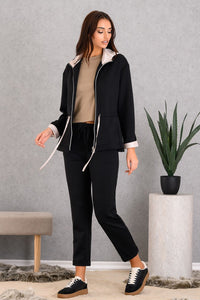 Ζακέτα DERPOULI με κουκούλα, τσέπες και κορδόνι στη μέση – Μαύρη