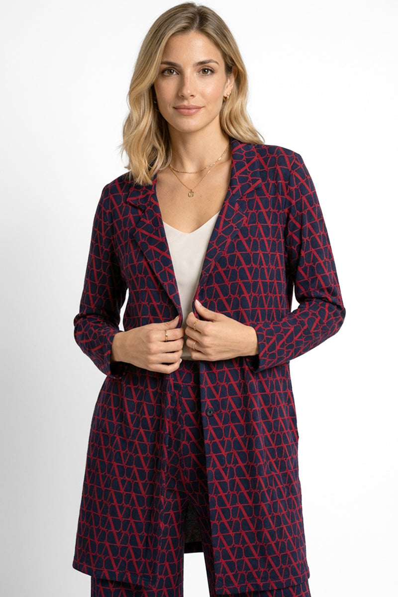 Ζακέτα με geometric σχέδιο σε μπλε και κόκκινο με πέτο