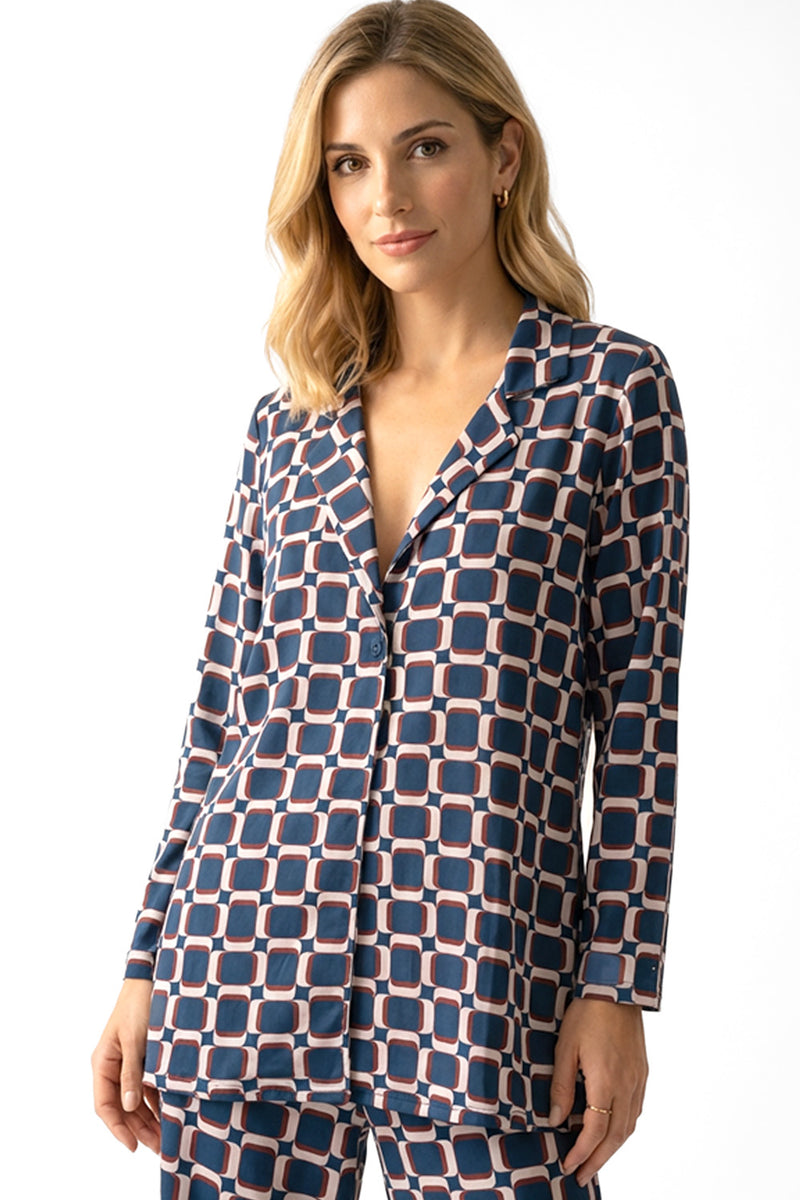 Ζακέτα με Geometric Print σε Μπλε Τόνους