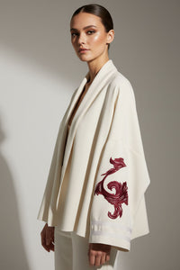 Εκρού ζακέτα iRous με φαρδιά μανίκια και μπορντό κέντημα – Ellisargi Boutique