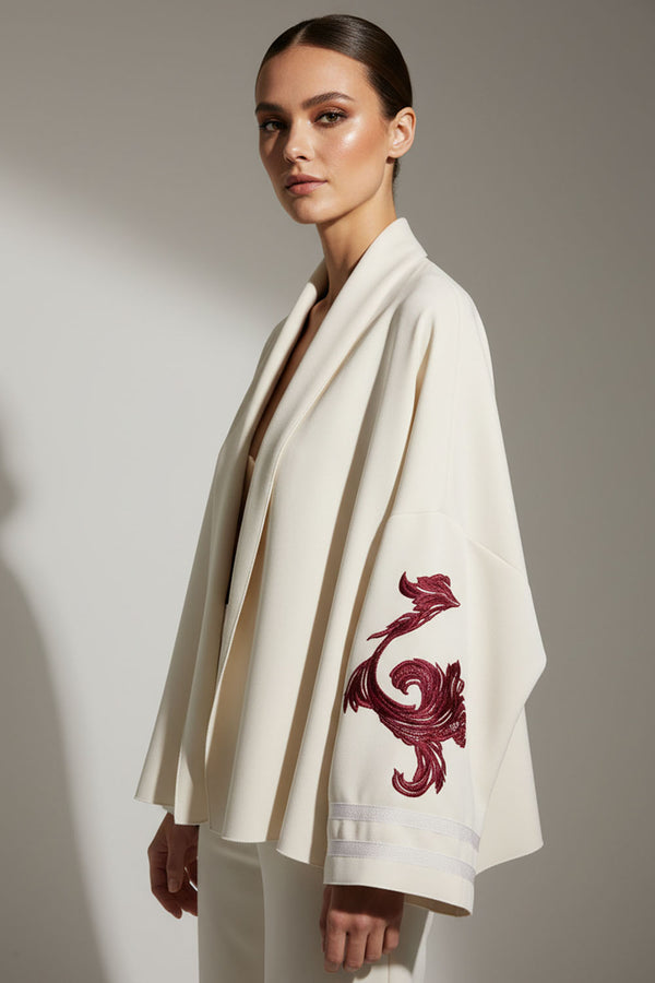 Εκρού ζακέτα iRous με φαρδιά μανίκια και μπορντό κέντημα – Ellisargi Boutique