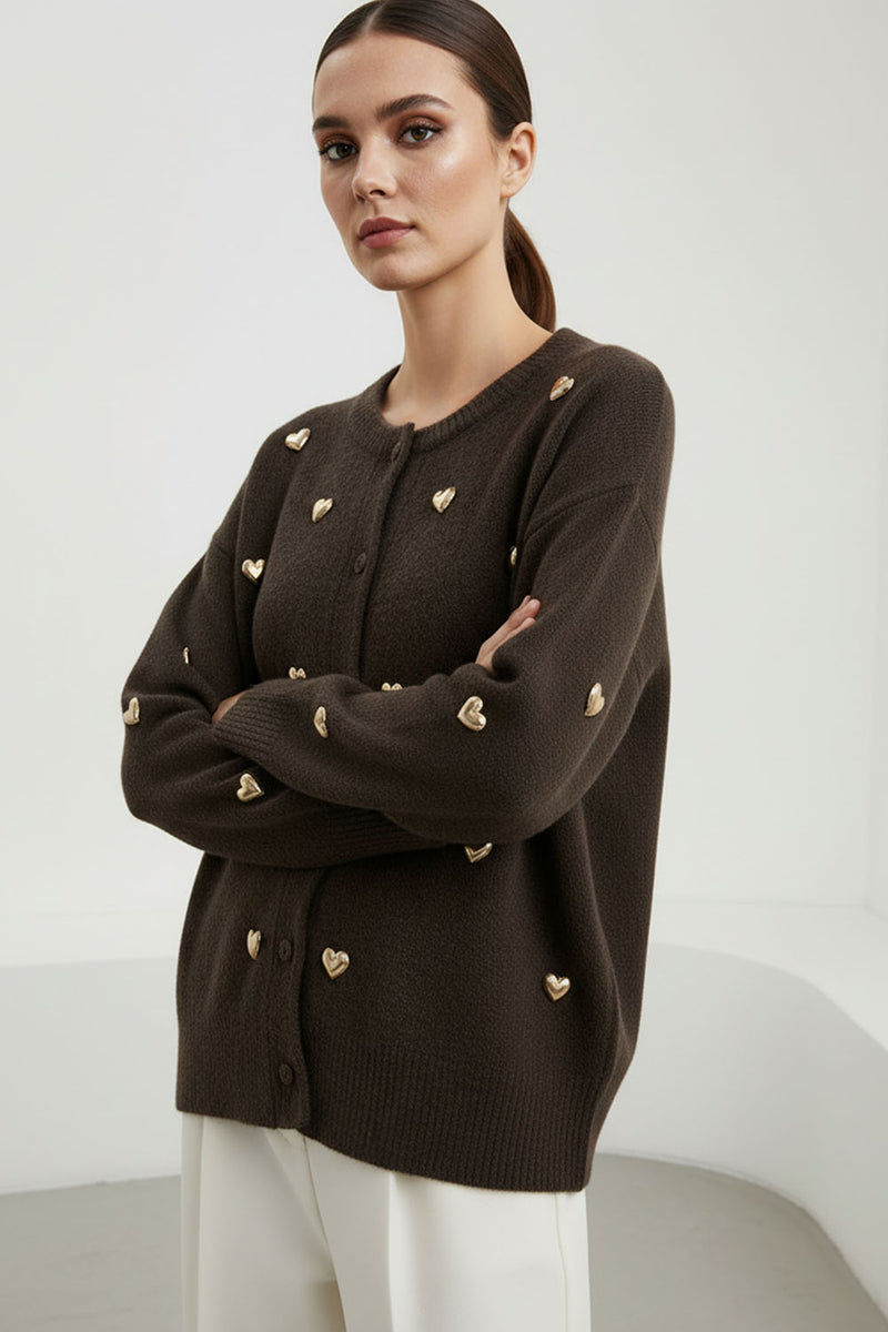 Ζακέτα καφέ με χρυσές καρδιές
