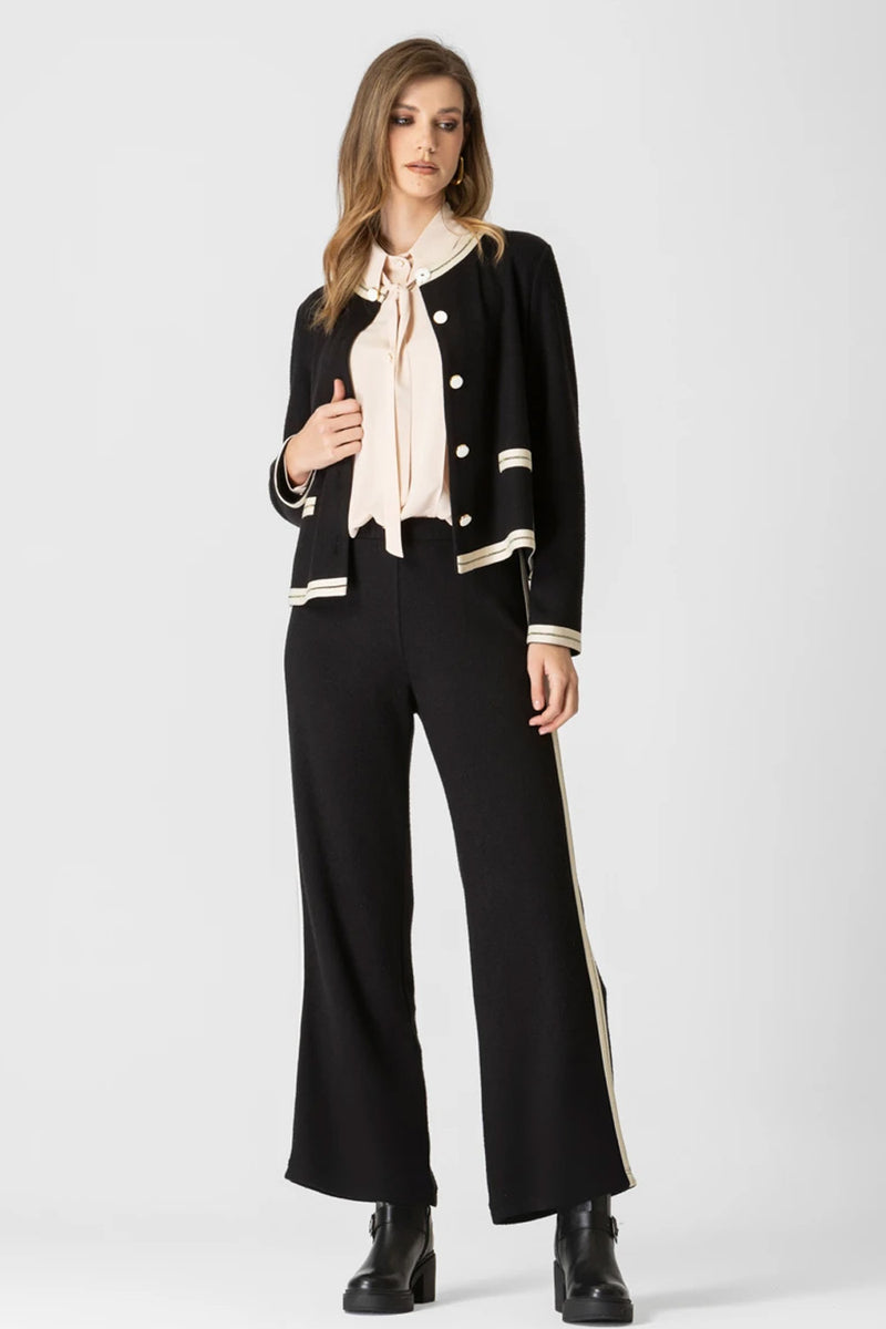 Μαύρη πλεκτή ζακέτα Jacky με εκρού ρέλι και χρυσά κουμπιά