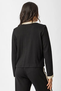 Μαύρη πλεκτή ζακέτα Jacky με εκρού ρέλι και χρυσά κουμπιά