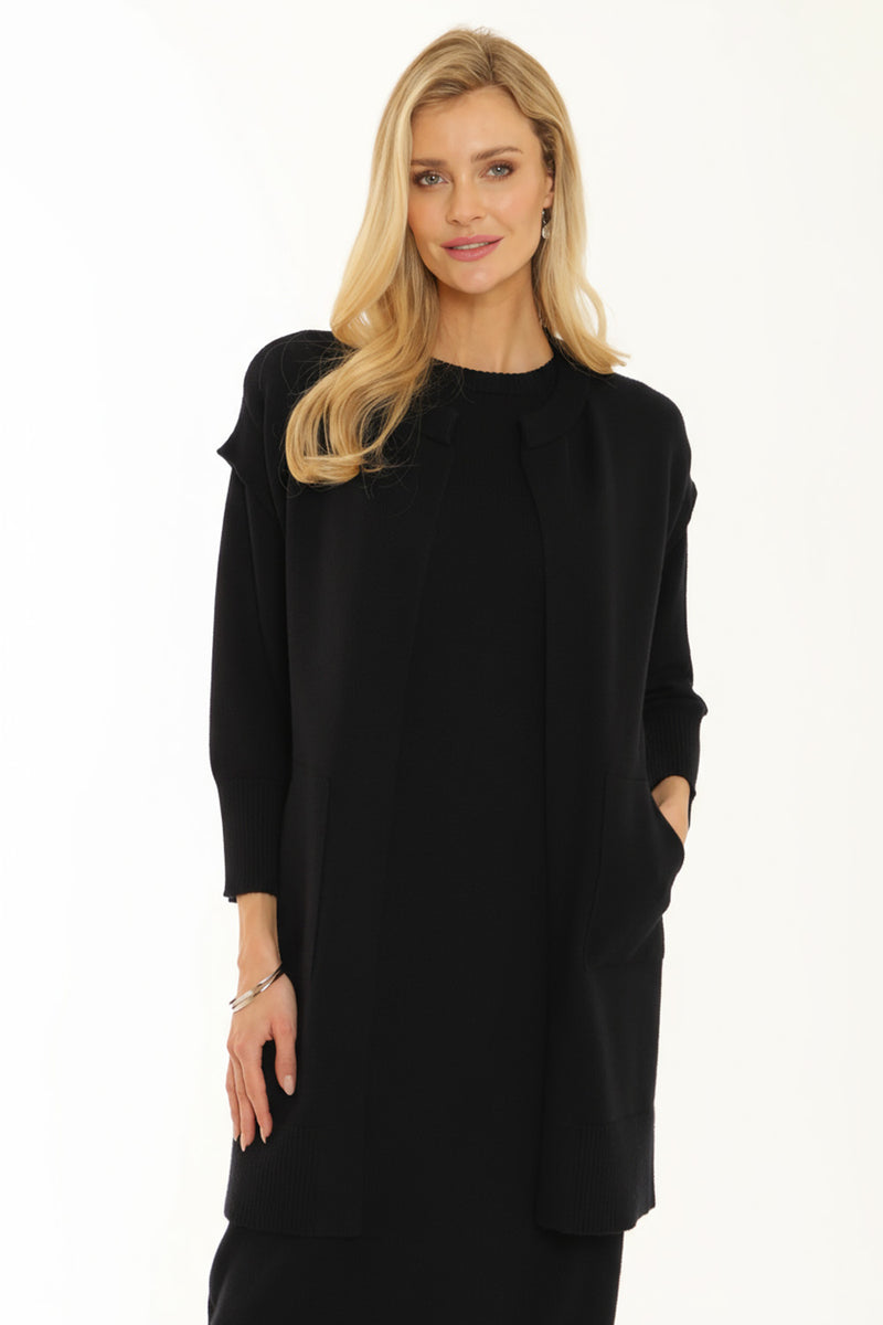 Πλεκτή μαύρη ζακέτα One Size με μακριά μανίκια – Ellisargi Boutique
